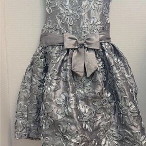 Rare Editions Shimmering Silver Floral Dress